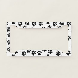 Dog cat Paw Prints Black White Licence Plate Frame