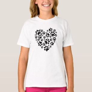 Dog Cat Paw Prints Heart Valentine's Day Love T-Shirt
