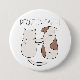 Dog Cat Peace on Earth Button
