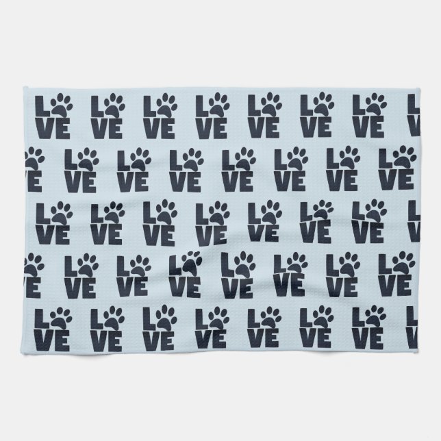 Dog Cat Pet Love Paw Prints Tea Towel (Horizontal)