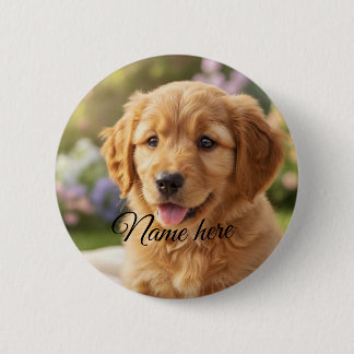 Dog cat pet name photo template simple minimal  6 cm round badge