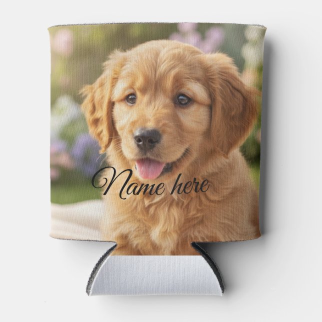 Dog cat pet name photo template simple minimal  can cooler (Front)