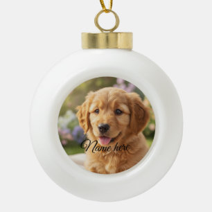 Dog cat pet name photo template simple minimal  ceramic ball christmas ornament