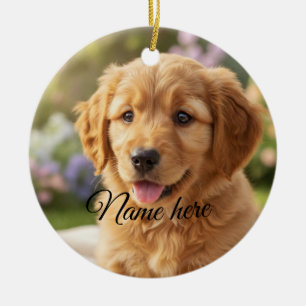 Dog cat pet name photo template simple minimal ceramic tree decoration