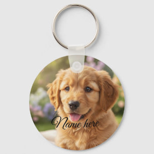 Dog cat pet name photo template simple minimal key ring