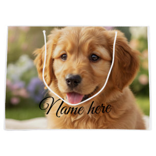 Dog cat pet name photo template simple minimal large gift bag