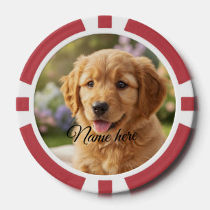 Dog cat pet name photo template simple minimal poker chips