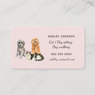 Dog & Cat pet sitting watercolor Business Card