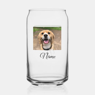 Dog cat photo add pet name cu custom personalised can glass