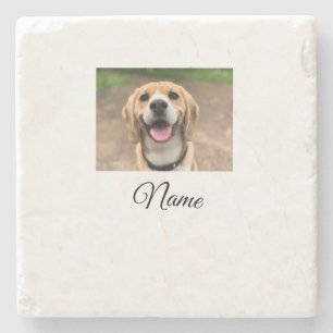Dog cat photo add pet name cu custom personalised  stone coaster