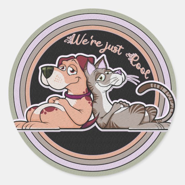 Dog Cat Relationship Classic Round Sticker (Front)