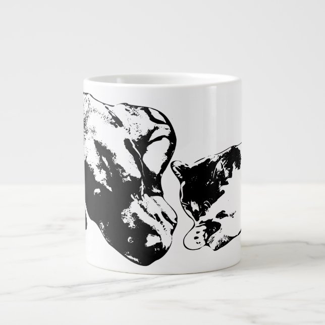 Dog & Cat Resting Together Black & White Art Mug (Front)