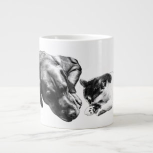 Dog & Cat Resting Together Monochrome Art Mug