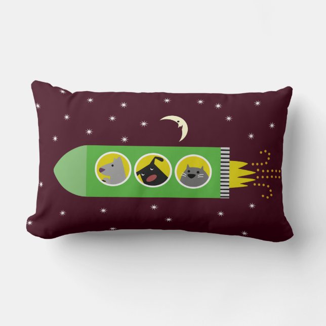 Dog & Cat Rocket Ship Lumbar Cushion (Front)