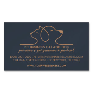 Dog Cat Simple Line Logo Veterinary Pet Magnetic Business Card