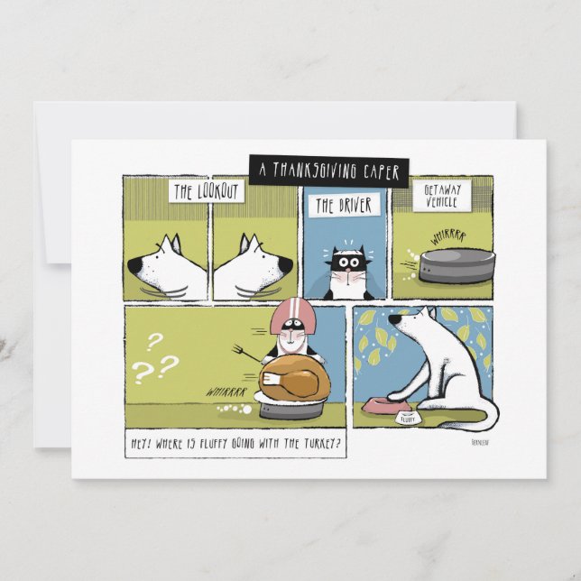 Dog Cat Thanksgiving Caper Holiday Card (Front)