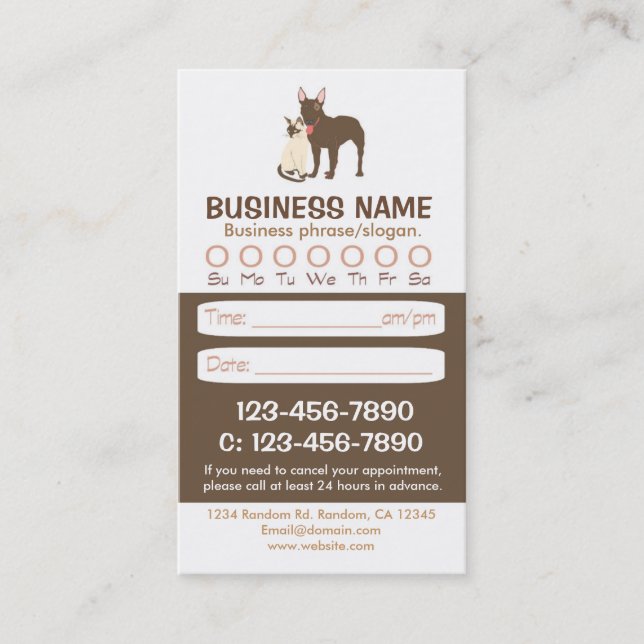 Dog cat veterinarian appointment cards (Front)