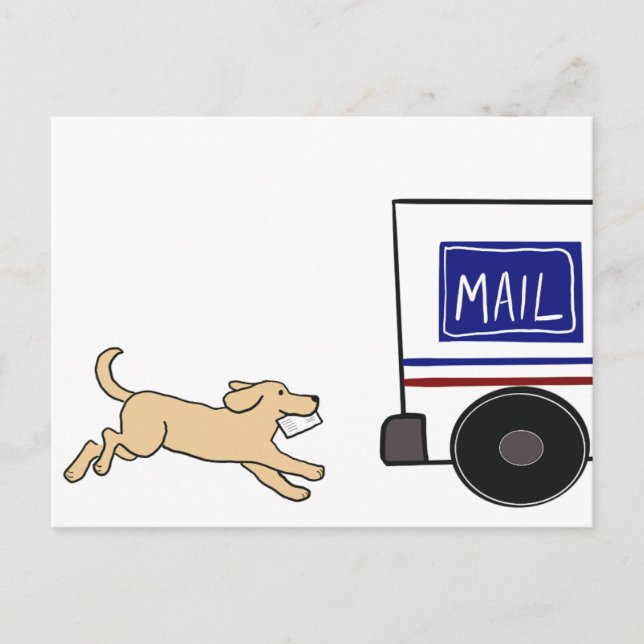 Dog chasing mail truck postcard (Front)