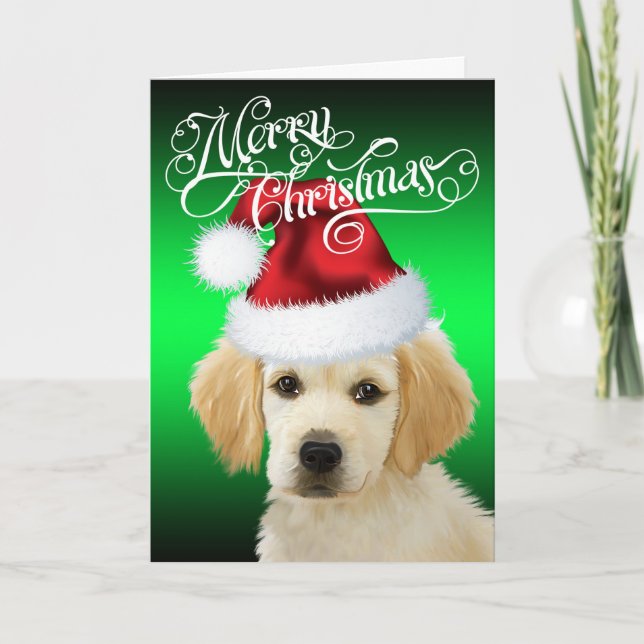 DOG Christmas | Adorable Golden Santa Puppy Holiday Card (Front)