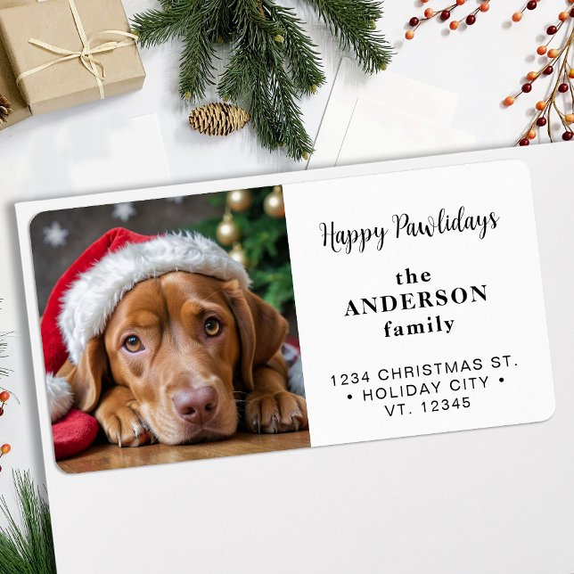 Dog Christmas Custom Photo Modern Return Address Label (Creator Uploaded)