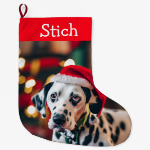 Dog Christmas Cute Pet Photo Name Large Christmas Stocking