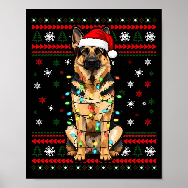 Dog Christmas, German Shepherd Christmas Lights Ug Poster (Front)