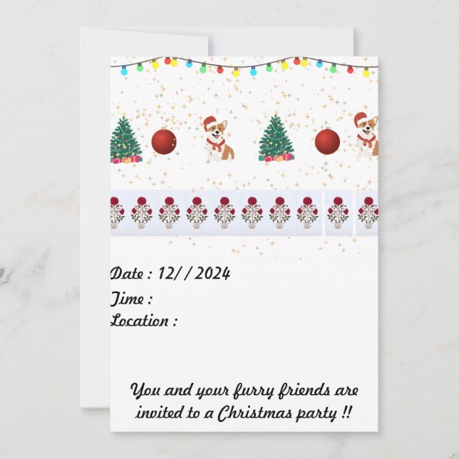 Dog christmas invitation card 5 x 7  (Front)