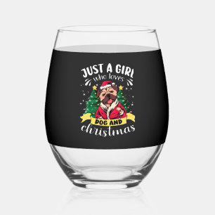 Dog Christmas - Just a Girl who Loves Dog and Chri Stemless Wine Glass