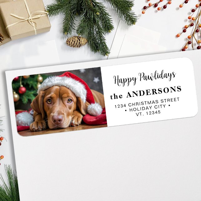 Dog Christmas Modern Custom Photo Return Address (Creator Uploaded)
