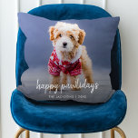 Dog Christmas | Modern Cute Puppy Happy Pawlidays Cushion<br><div class="desc">Simple, stylish custom photo Happy Pawlidays holiday throw pillow with modern minimalist handwritten script typography and a simple black gradient on a raspberry red background. The photo of your beloved pet and text can easily be personalized for a design as unique as your special furbaby! The image shown is for...</div>