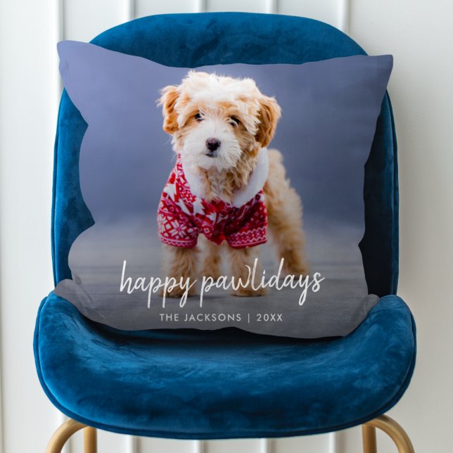Dog Christmas | Modern Cute Puppy Happy Pawlidays Cushion (Creator Uploaded)