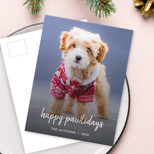 Dog Christmas Modern Cute Puppy Happy Pawlidays Holiday Postcard