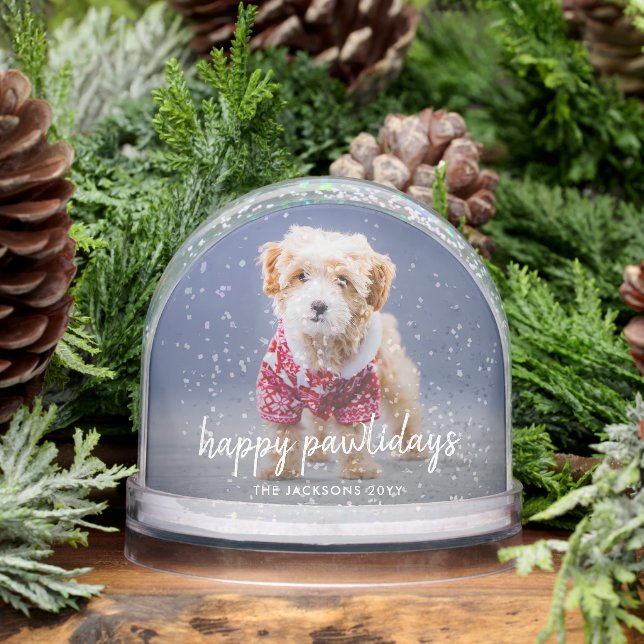 Dog Christmas | Modern Cute Puppy Happy Pawlidays Snowglobe (Winter)