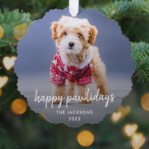 Dog Christmas   Modern Cute Puppy Happy Pawlidays Tree Decoration Card