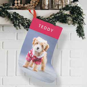 Dog Christmas   Modern Cute Red Pet Photo Small Christmas Stocking