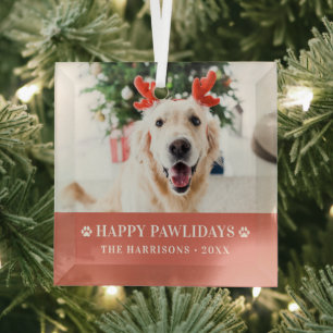 Dog Christmas Modern Photo Happy Pawlidays Glass Tree Decoration