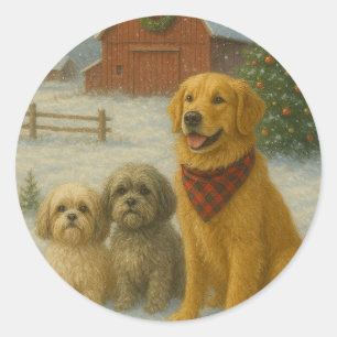 Dog Christmas Ornament Classic Round Sticker