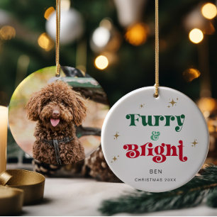 Dog Christmas Ornament Photo Pet Furry & Bright