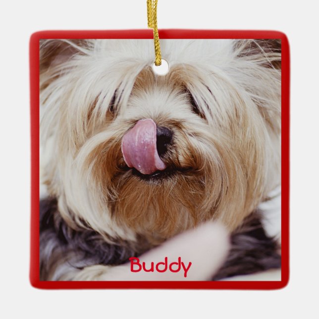 Dog Christmas Ornaments Square Add Custom Photo (Front)