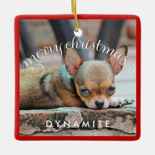 Dog Christmas Ornaments Square Personalised Photo (Front)