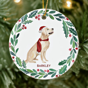 Dog Christmas Personalise Holiday Golden Retriever Ceramic Tree Decoration