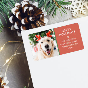 Dog Christmas Photo Happy Pawlidays Address Label