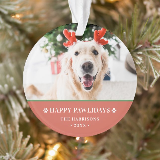 Dog Christmas Photo Happy Pawlidays Ornament (Tree)