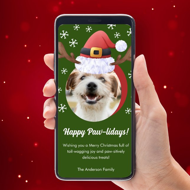Dog Christmas Photo w Santa Reindeer Hat Digital Holiday Card (Creator Uploaded)