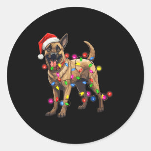 Dog Christmas Santa Hat Belgian Malinois Dog Lover Classic Round Sticker