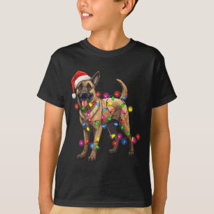 Dog Christmas Santa Hat Belgian Malinois Dog Lover T-Shirt