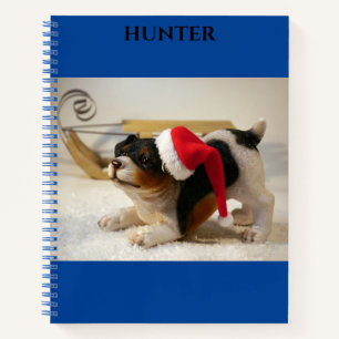 Dog christmas spiral notebook with custom name.