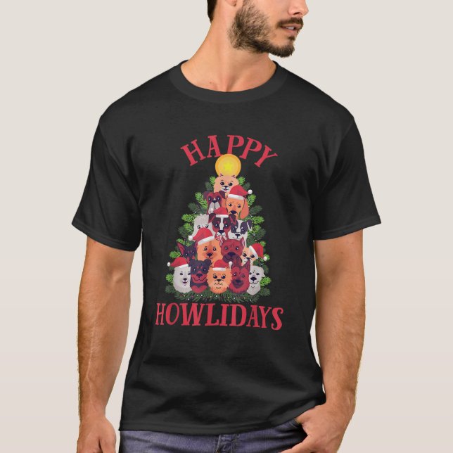 Dog Christmas Tree Happy Howlidays  T-Shirt (Front)