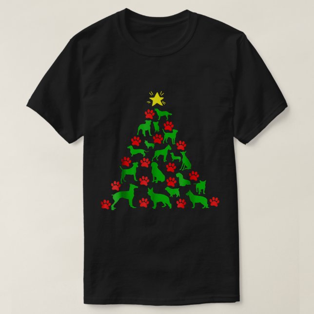 Dog Christmas Tree Paw Print Design T-Shirt (Design Front)