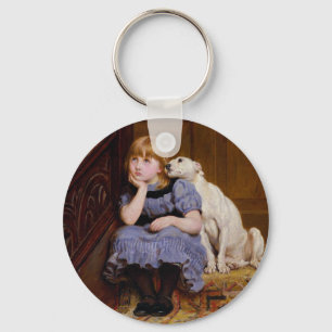 Dog Comforting Girl - Sympathy by R.Briton Key Ring